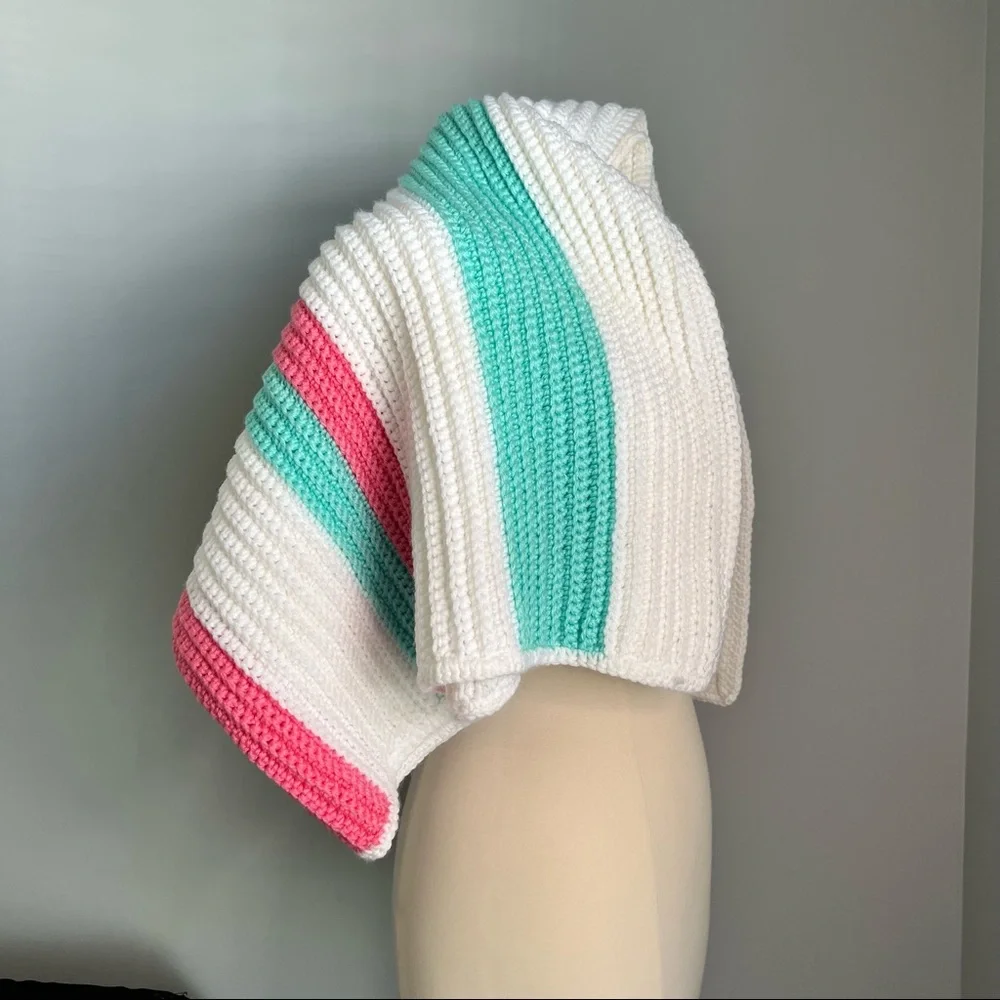 Afghan Blanket Throw Crochet Handmade Pastel Pink White Green Baby Blanket